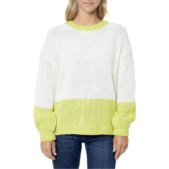 Elodie Sweaters - Elodie Colorblock White Neon Green Sweater Large